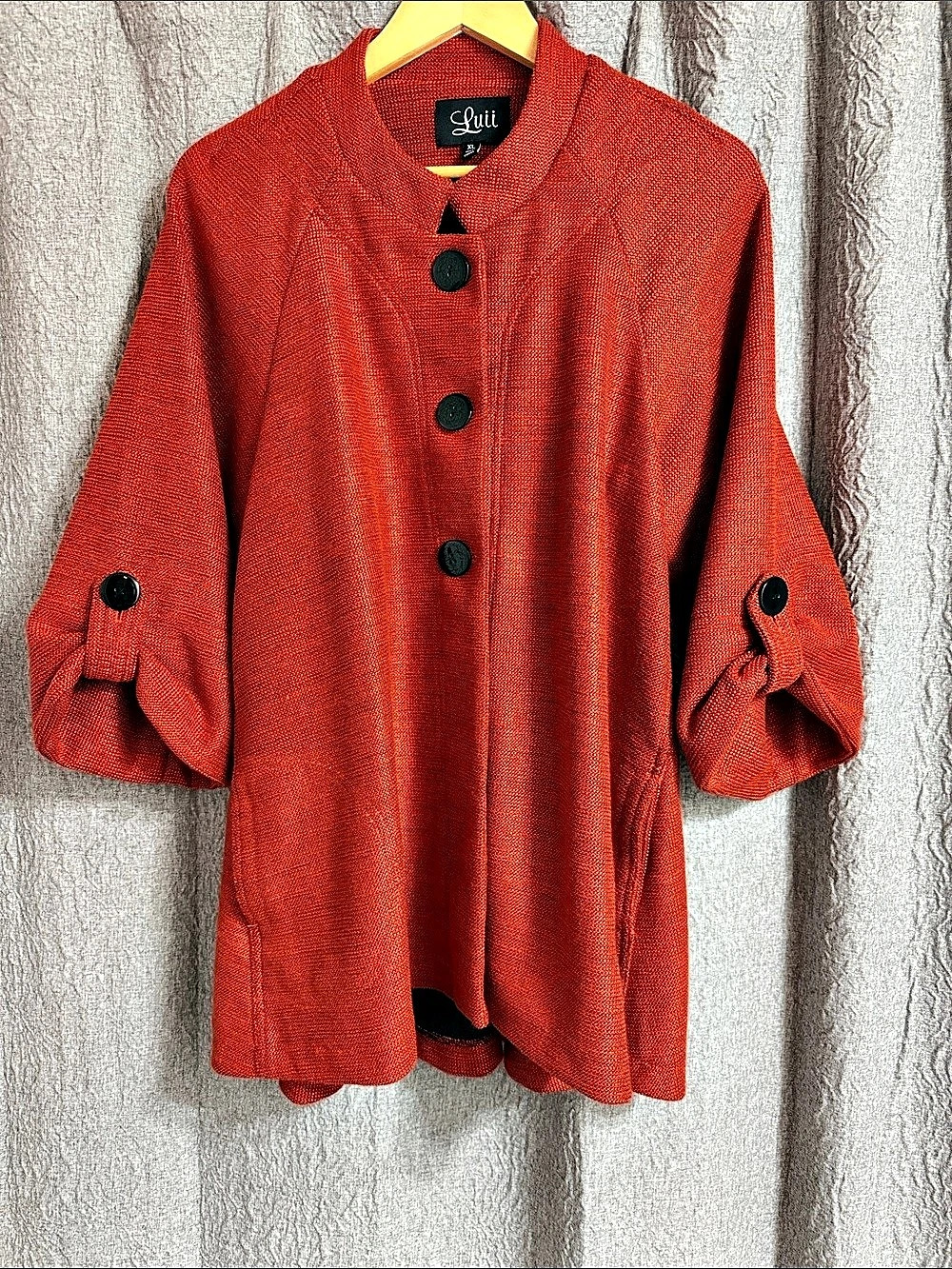 Luii Orange/Red Button Front Cape XL Like New